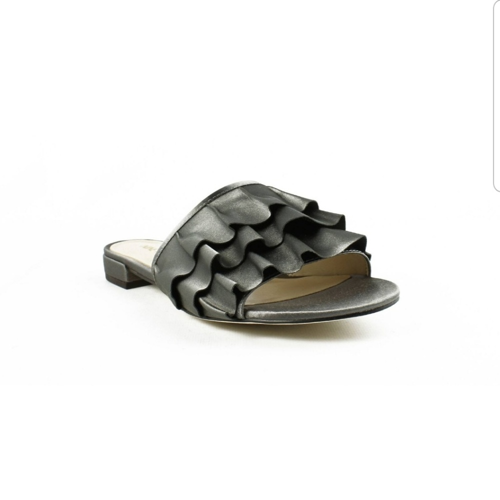 Grey Nine West Ivarene Satin Ruffle mule sandals